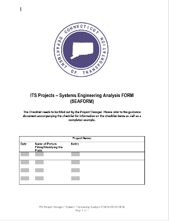 Connecticut Department of Transportation Systems Engineering Form (SEAFORM)