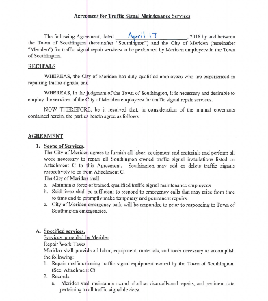 Meriden and Southington Mutual Aid Agreement